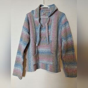 Authentic Mexican Hoodie, Women's Blue and Pink Mexican Hoodie Sweater, Size Med
